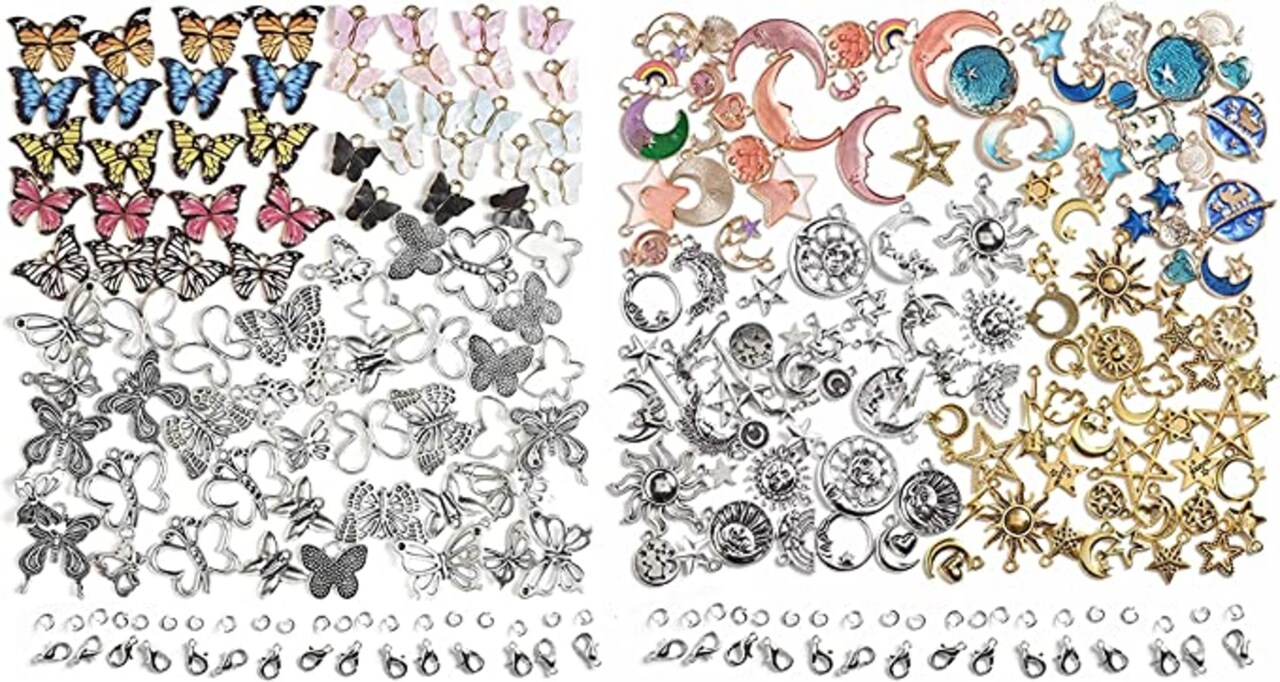 Incraftables 80pcs Butterfly Charms Pendants & 120pcs Sun, Moon & Star Charms Pendants for DIY Bracelets, Jewelry, Keychain & Necklace Making.